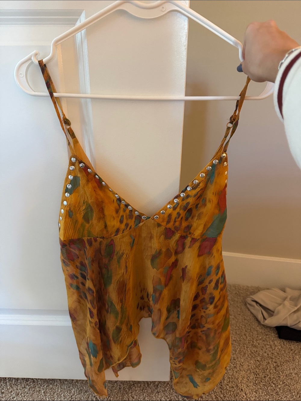 Women's Mustard Yellow Printed Spaghetti Strap Tank Top